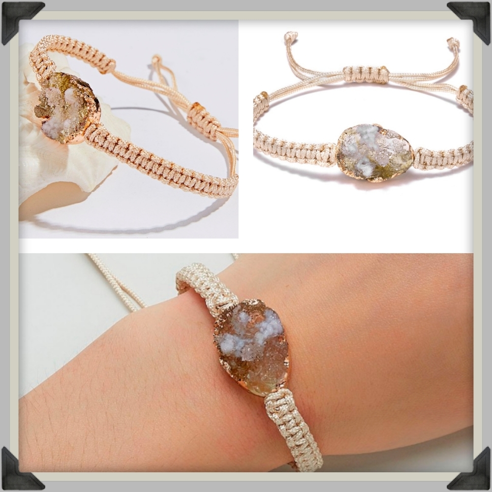 Cute Boho Adjustable Woven Druzy Bracelet